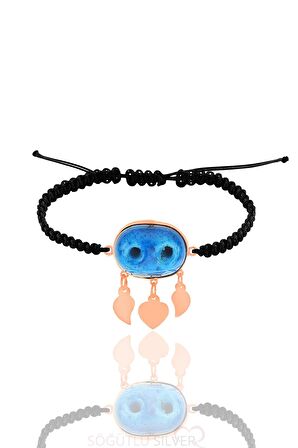 Gümüş rose süryani nazar boncuğu kolye küpe ve bileklik üçlü set