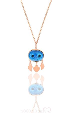 Gümüş rose süryani nazar boncuğu kolye