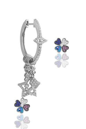 Gümüş rodyumlu zirkon taşlı mineli yonca şans küpe