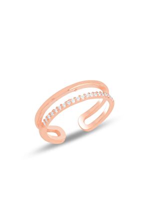 Gümüş rose zirkon taşlı ayarlamalı eklem yüzük 