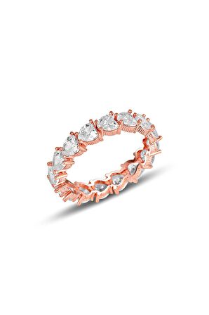 Gümüş rose pırlanta montürlü kalp kesim zirkon taşlı tamtur yüzük