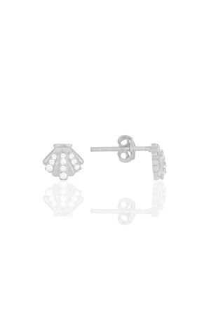 Gümüş rodyumlu zirkon taşlı midye küpe