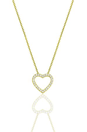 Gümüş Altın Yaldızlı Zirkon Taşlı Kalp Kolye SGTL11723GOLD