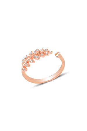 Gümüş rose zirkon taşlı ayarlamalı yaprak yüzük