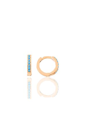 Gümüş rose turkuaz taşlı 9 mm halka küpe Tragus Piercing Helix Kıkırdak Küpesi