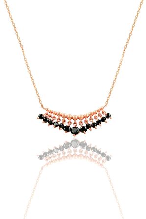 Gümüş rose siyah taşlı shakira kolye