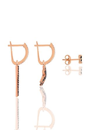 Gümüş rose onix taşlı piramit Kombin Üçlü Küpe Seti