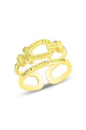 Gümüş altın yaldızlı kemer modeli ayarlamalı yüzük