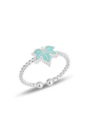 Gümüş yeşil mineli çınar yaprağı ayarlamalı çocuk yüzüğü