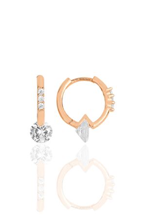 Gümüş rose zirkon taşlı tasarım halka küpe