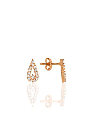 Gümüş rose zirkon taşlı damla küpe