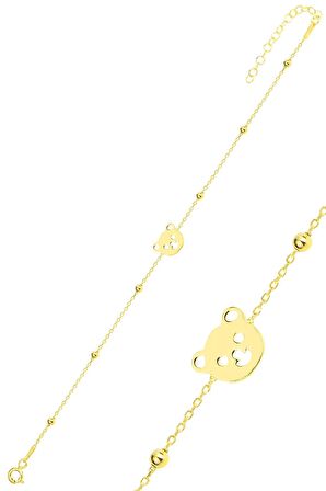 Gümüş altın yaldızlı top top zincirli ayıcıklı bileklik