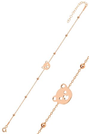 Gümüş rose top top zincirli ayıcıklı bileklik