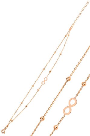 Gümüş rose top top çift zincirli sonsuzluk bileklik