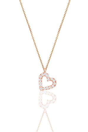 Gümüş rose zirkon taşlı kalp kolye