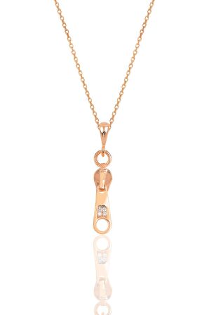 Gümüş rose zirkon taşlı fermuar kolye