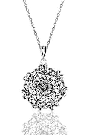 Gümüş oksitli  telkari işlemeli kolye