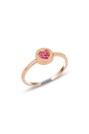 Gümüş rose fuşya taşlı kalp modeli ayarlamalı yüzük