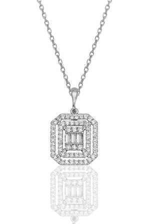 Gümüş Rodyumlu Pırlanta Montürlü Taşlı Baget Üçlü Set