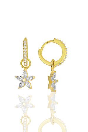 Gümüş altın yaldızlı zirkon taşlı lotus çiçeği küpe