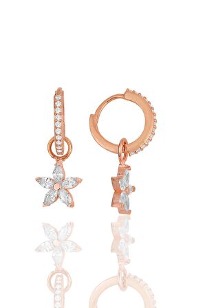 Gümüş rose zirkon taşlı lotus çiçeği küpe