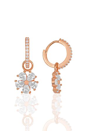 Gümüş rose zirkon taşlı çiçek küpe