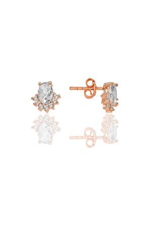 Gümüş rose oval kesim zirkon taşlı pırlanta modeli küpe