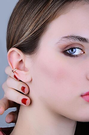 Gümüş altın yaldızlı sade ear cuff kıkırdak küpe