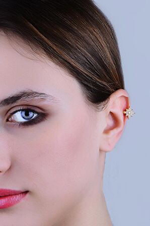 Gümüş altın yaldızlı zirkon taşlı sıkıştırmalı kutup yıldızı kıkırdak küpe ear cuff