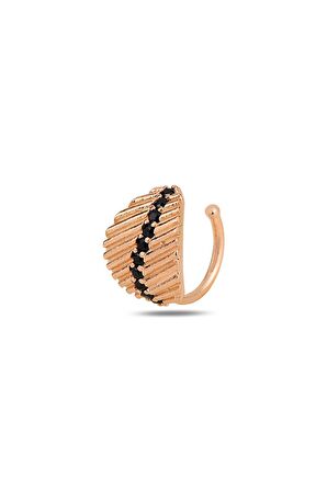 Gümüş rose siyah taşlı yaprak modeli sıkıştırmalı kıkırdak küpe  ear cuff