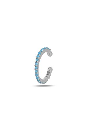 Gümüş rodyumlu turkuaz taşlı sıkıştırmalı kıkırdak küpe ear cuff