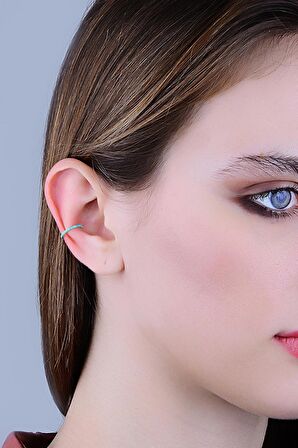 Gümüş rodyumlu turkuaz taşlı sıkıştırmalı kıkırdak küpe ear cuff
