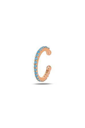 Gümüş rose turkuaz taşlı sıkıştırmalı kıkırdak küpe ear cuff