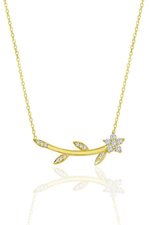 Gümüş altın yaldızlı zirkon taşlı çiçek kolye