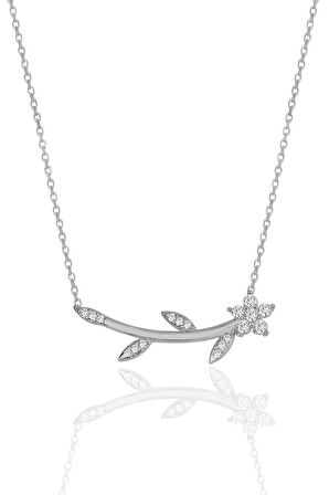 Gümüş rodyumlu zirkon taşlı çiçek kolye