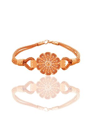 Gümüş rose el işi telkari ve kazaziye işlemeli papatya bileklik