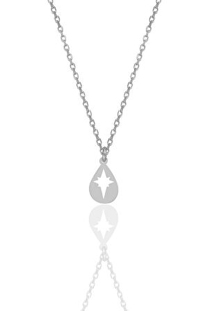 Gümüş rodyumlu kutup yıldızlı damla kolye