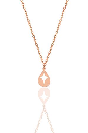 Gümüş rose kutup yıldızlı damla kolye