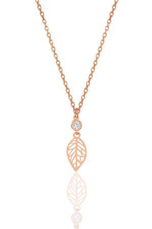 Gümüş rose zirkon taşlı yaprak kolye