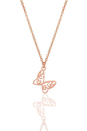 Gümüş rose işlemeli kelebek kolye