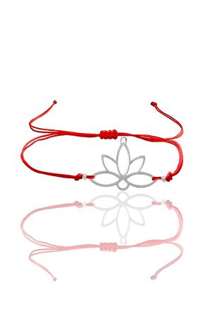 Gümüş lotus  yaşam  çiçeği kırmızı ipli bileklik