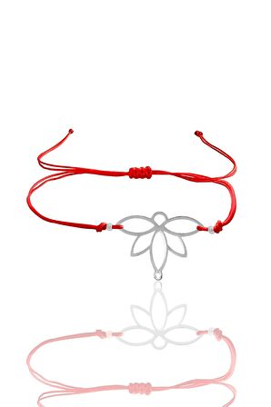 Gümüş lotus  yaşam  çiçeği kırmızı ipli bileklik