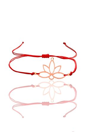 Gümüş rose lotus yaşam çiçeği kırmızı ipli bileklik