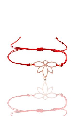 Gümüş rose lotus yaşam çiçeği kırmızı ipli bileklik