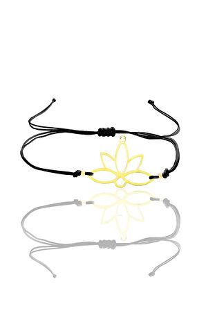 Gümüş altın yaldızlı lotus yaşam çiçeği siyah ipli bileklik