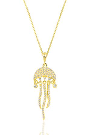 Gümüş altın yaldızlı zirkon taşlı deniz anası figürlü kolye 