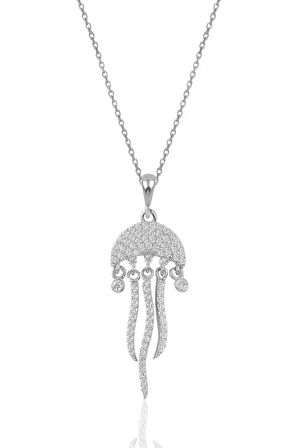 Gümüş rodyumlu zirkon taşlı deniz anası figürlü kolye 