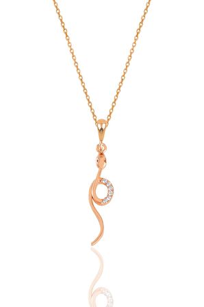 Gümüş rose zirkon taşlı  yılan kolye