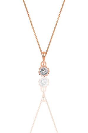 Gümüş rose zirkon taşlı kolye ve küpe ikili set