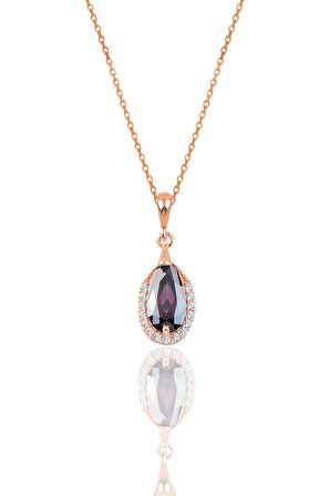 Gümüş rose mistik ve zirkon taşlı damla modeli kolye